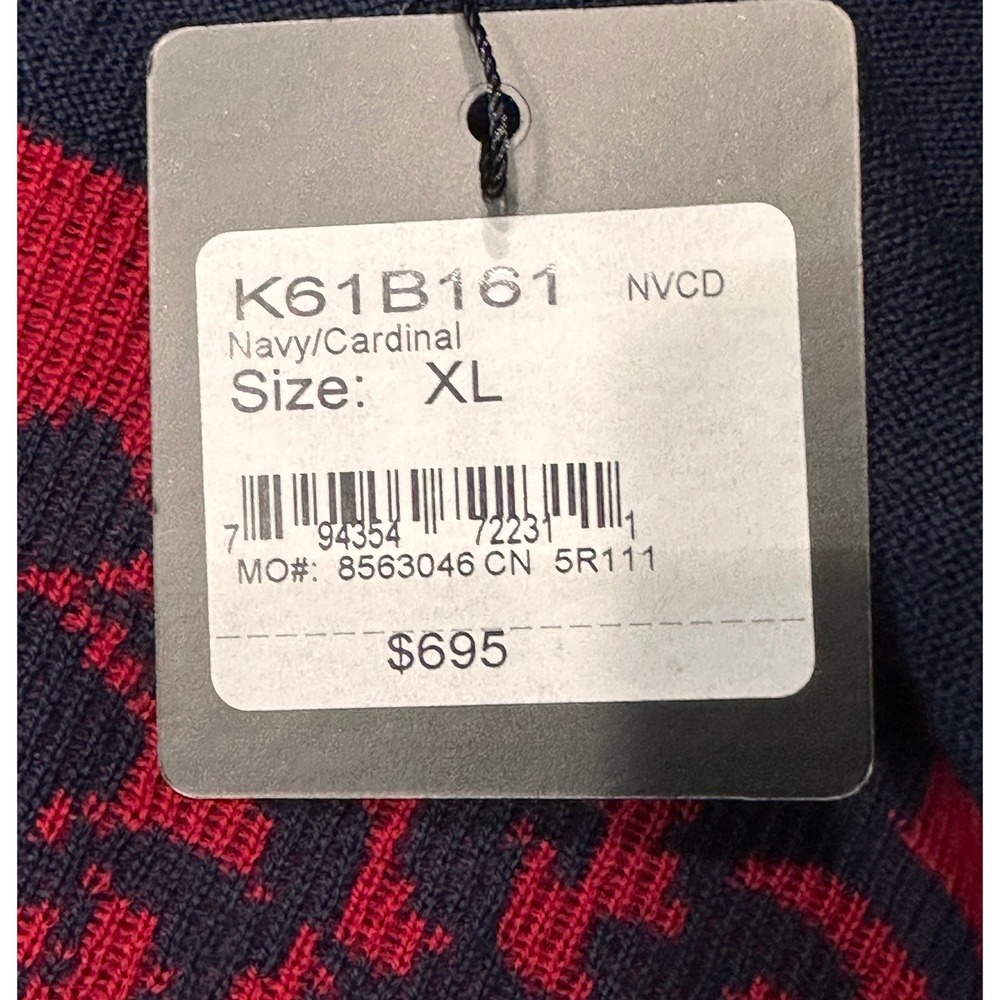 St. John NWT SZXL‎ Zip Front Cardigan Navy Blue Floral Intarsia Mock Neck Wool - Picture 10 of 15